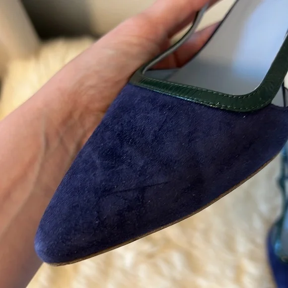 Italian | Enrico Antinori | Blue Green Velvet Leather Kitten Heel - Picture 2 of 11